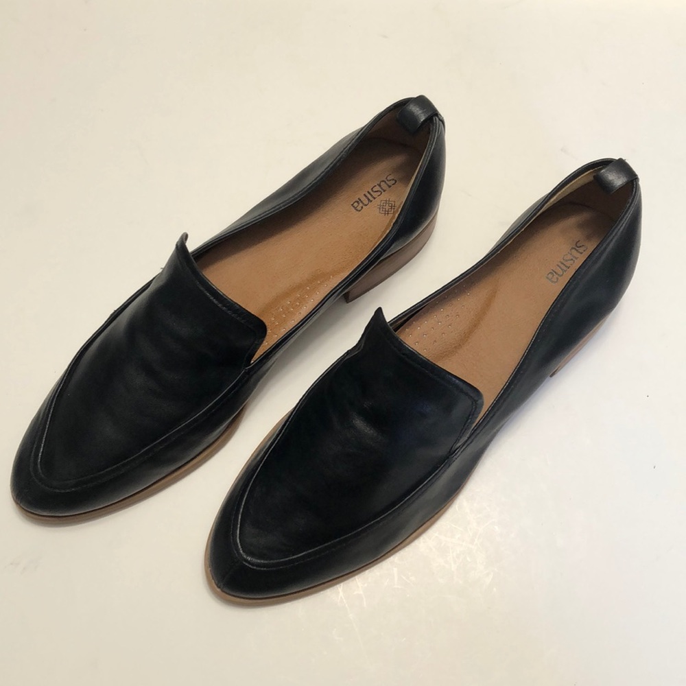 Susina Black Leather Slip-On Loafers